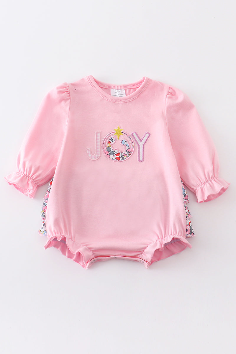 Pink Nativity Joy Applique Ruffle Bubble