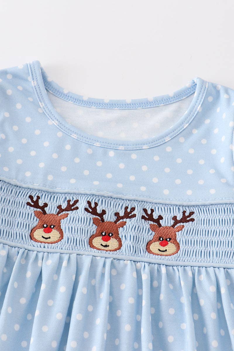 Blue deer smocked girl set: 2