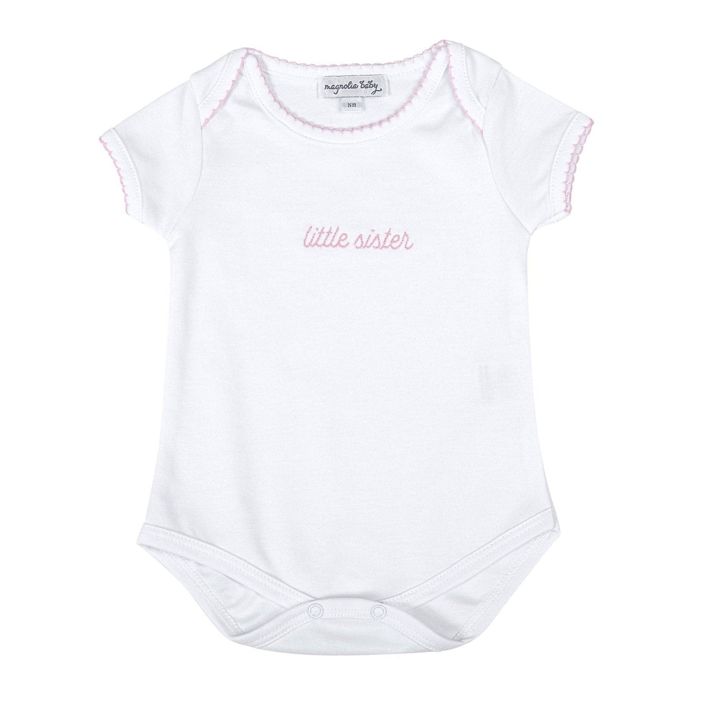 Magnolia Baby Little Sister Embroidered Short Sleeve Bodysuit