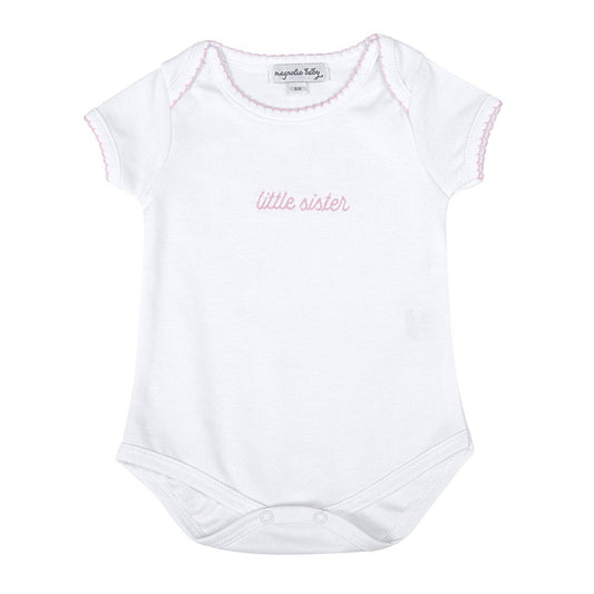 Magnolia Baby Little Sister Embroidered Short Sleeve Bodysuit