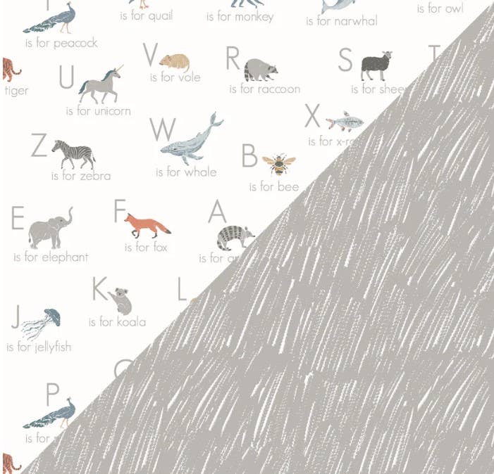 Animal Alphabet + Grey Crayon  Muslin Burp Cloths Set