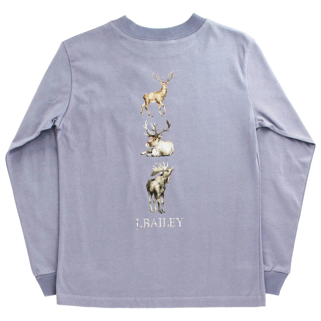 J. Bailey Long Sleeve Logo Tee- Deer on Smoke