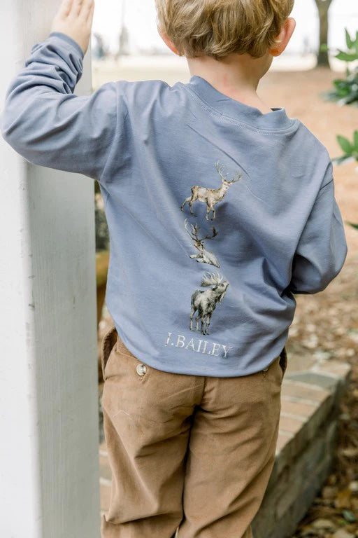 J. Bailey Long Sleeve Logo Tee- Deer on Smoke