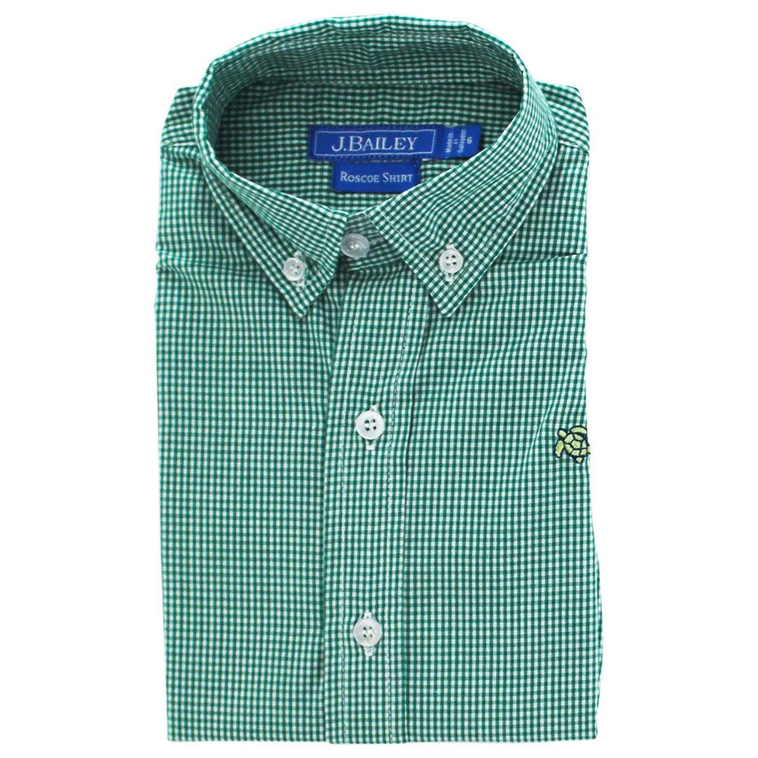 Bailey Boys Roscoe Button Down Shirt- Green Microcheck