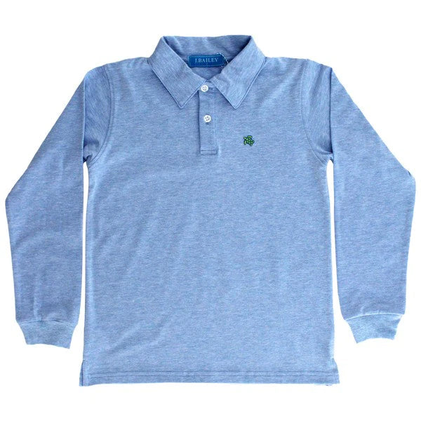 Bailey Boys Harry Long Sleeve Polo- Heathered Blue