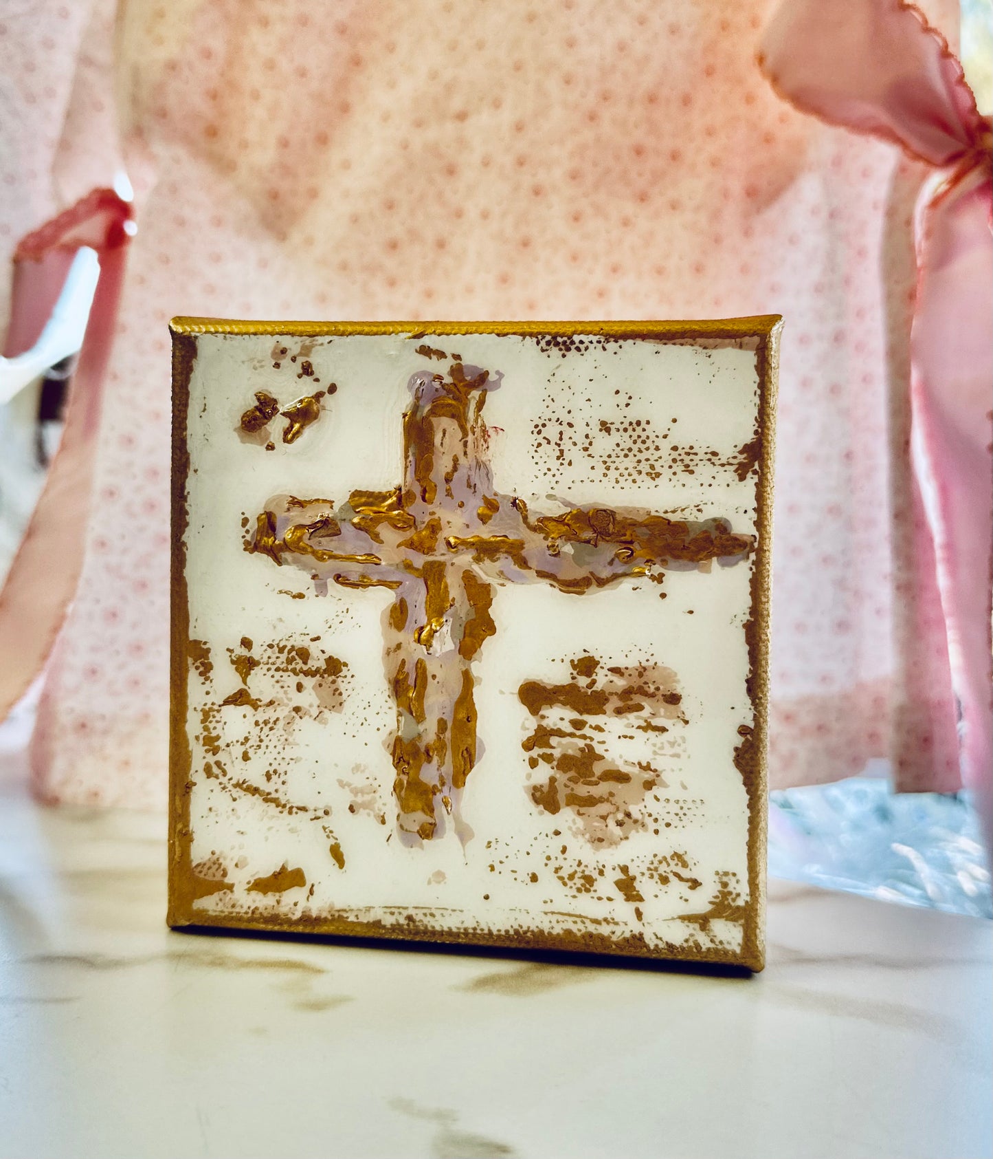 Hand Painted Lavender & Gold Cross Canvas by Tangled Brush