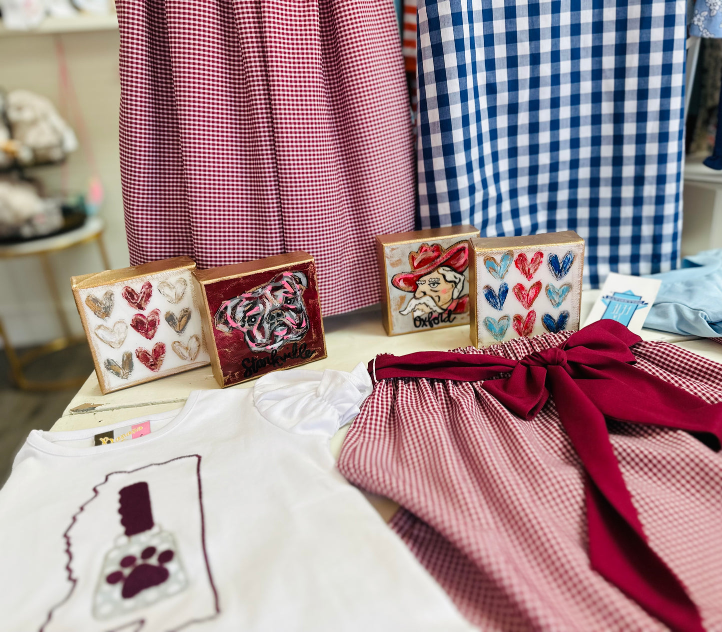 Hand Painted Maroon & White Hearts Canvas by Tangled Brush