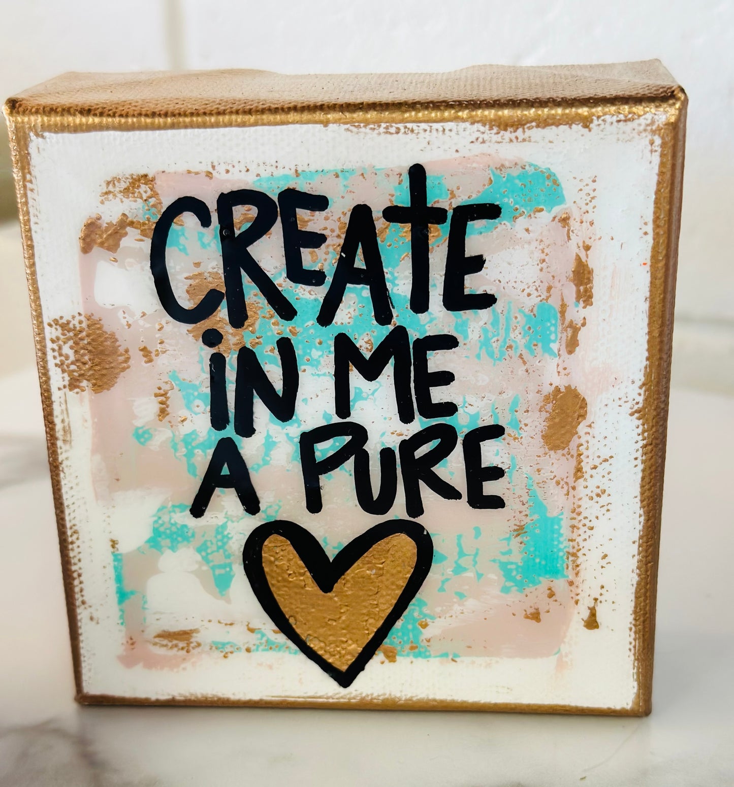 Hand Painted Blue "Create In Me A Pure Heart" canvas by Tangled Brush