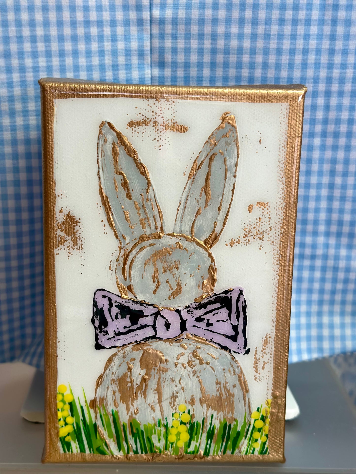 Hand Painted Bunny with Purple Bow Tie Canvas by Tangled Brush