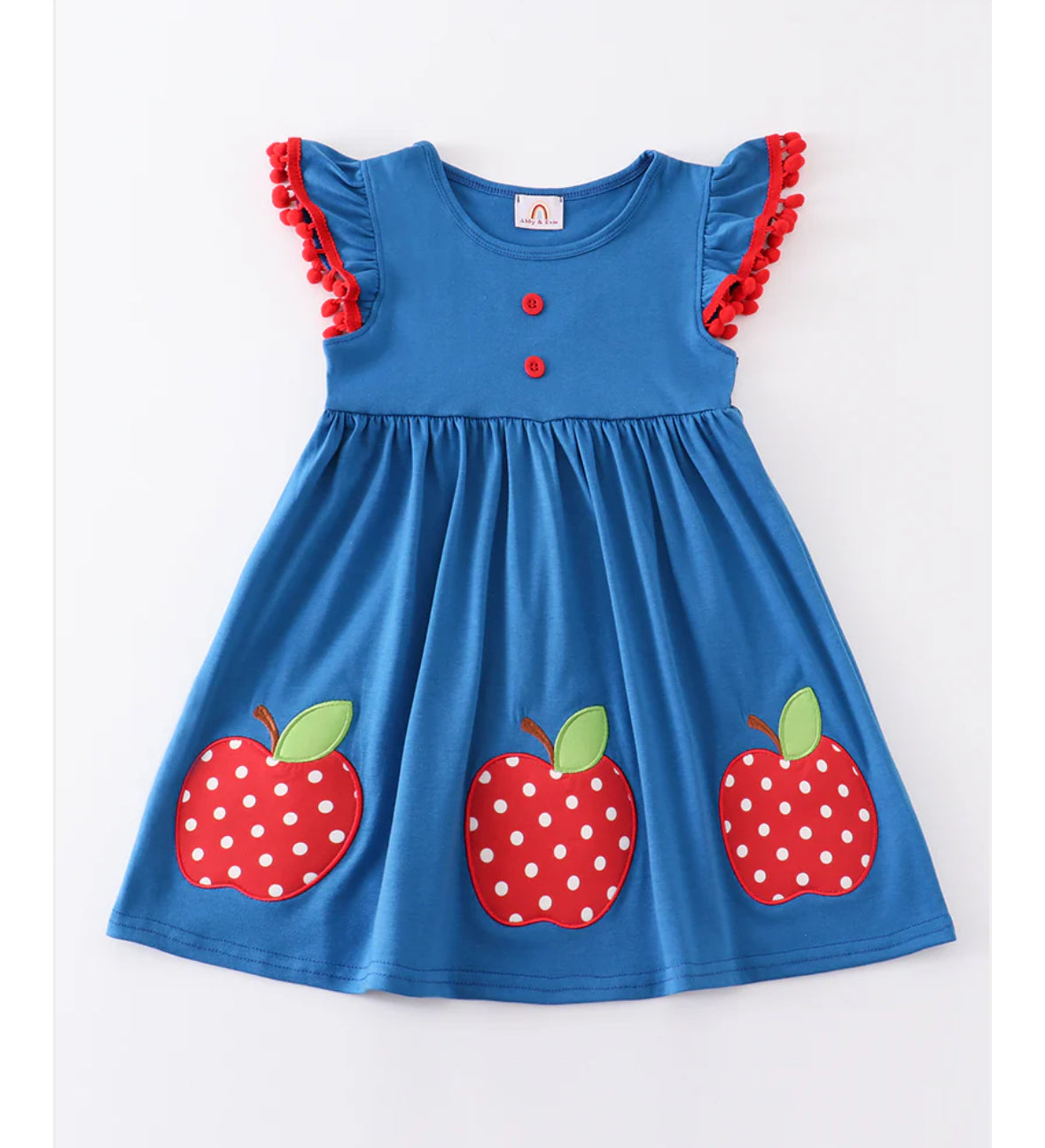 Abby & Evie Blue Apple Applique Back To School Dress