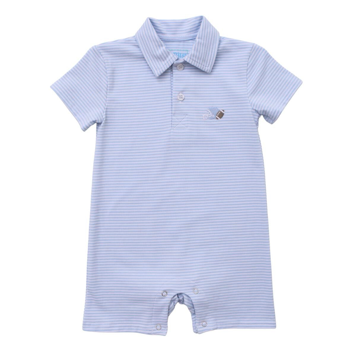 Itsy Bitsy Light Blue/White Game Day Romper