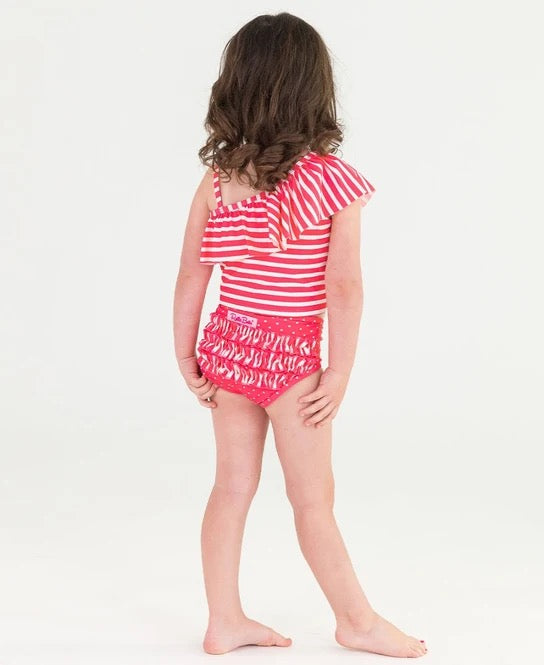 Ruffle Butts Hot Pink Heart Polka Dot One Shoulder Ruffle Tankini