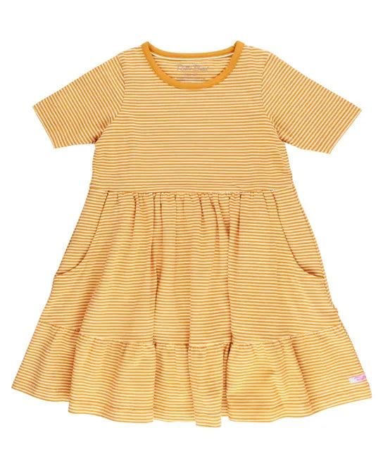 Ruffle Butts Tiny Honey Stripe Knit Short Sleeve Ruffle Dress