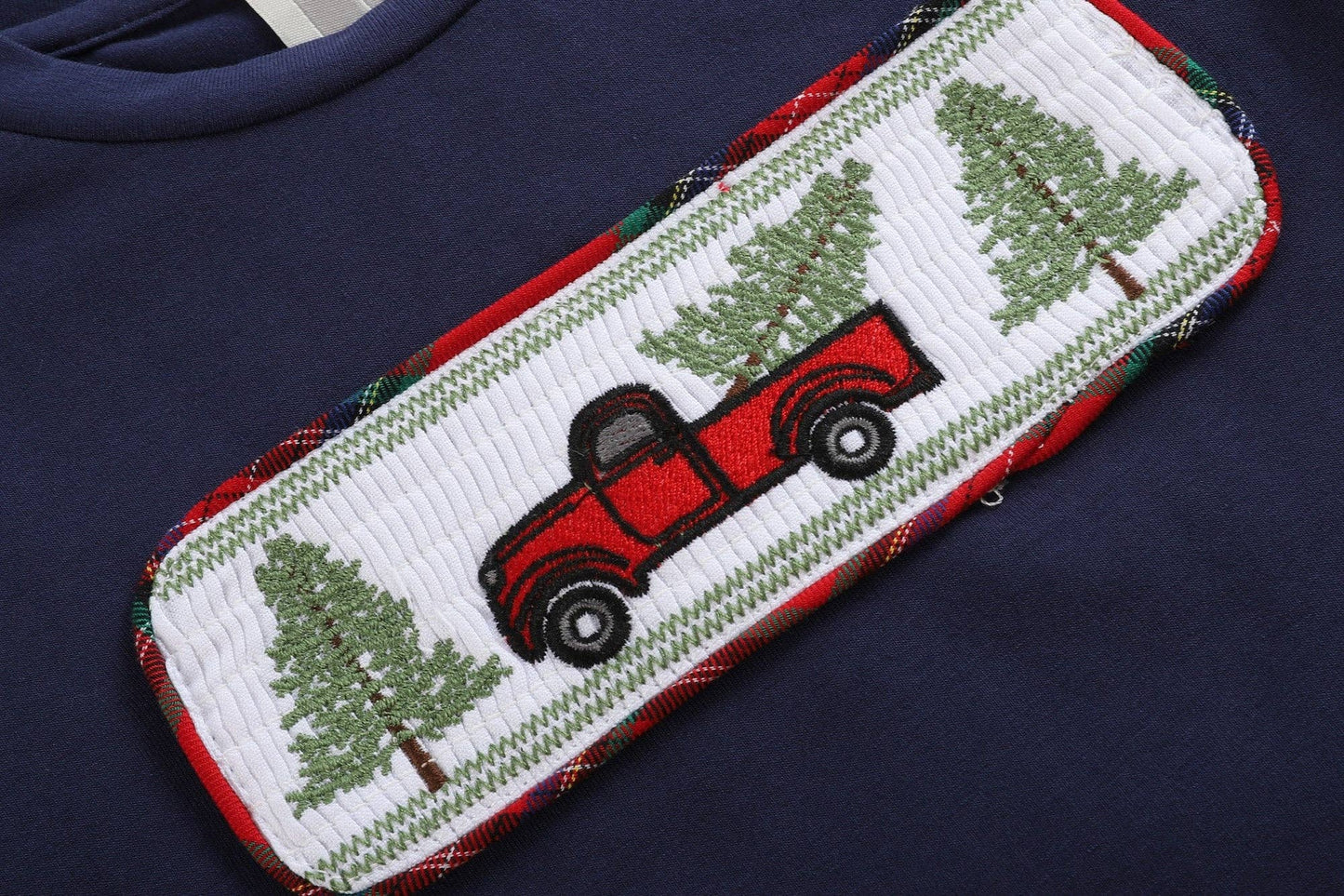 Red Plaid Christmas Tree and Truck Smocked T-Shirt and Pants