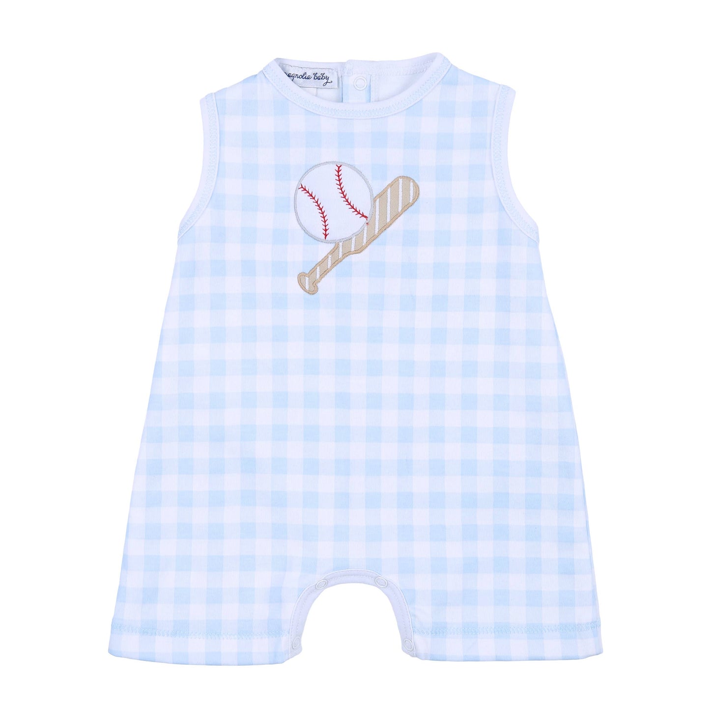 Magnolia Baby Batter Up Applique Blue Sleeveless Short Playsuit