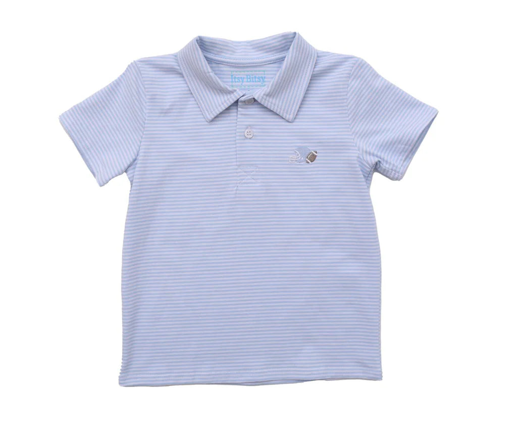 Itsy Bitsy Game Day Polo - Light Blue/White striped