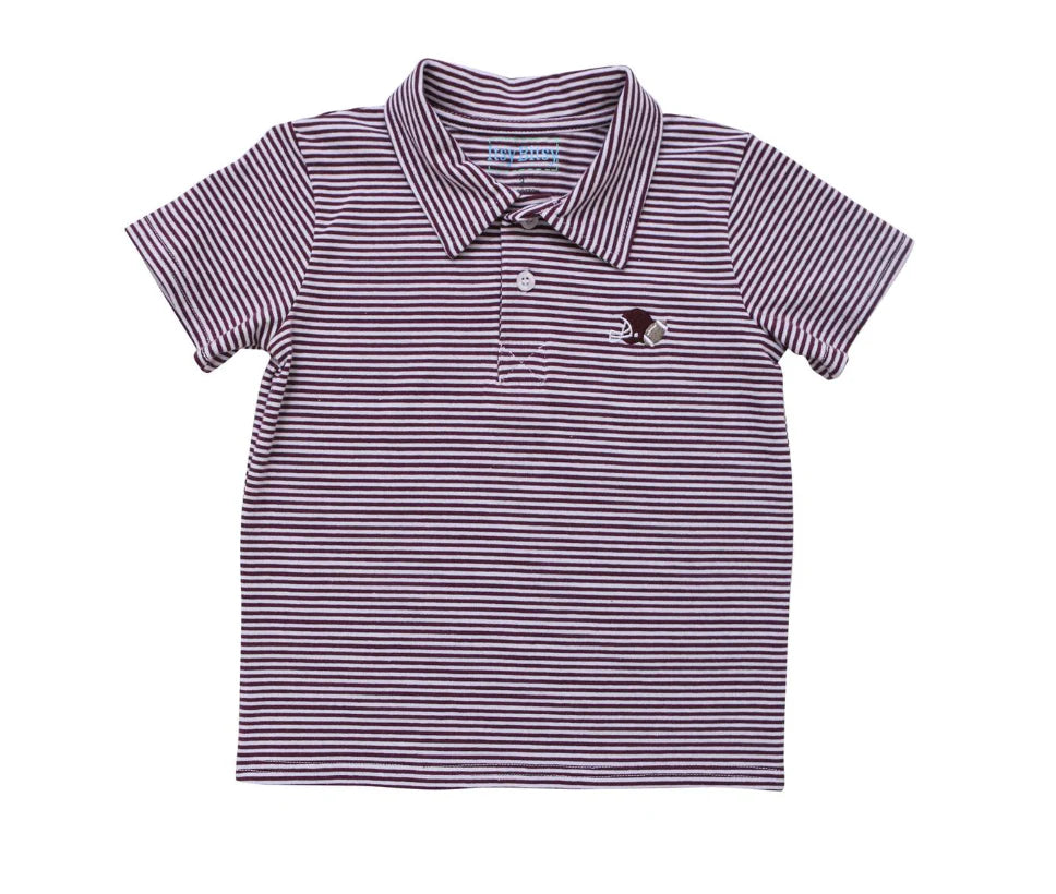 Itsy Bitsy Game Day Polo - Maroon/White striped