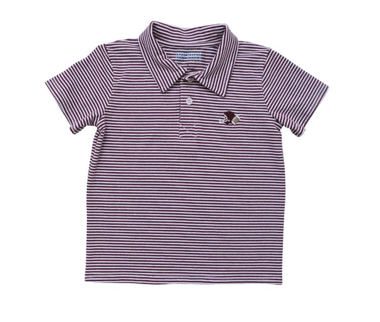 Itsy Bitsy Game Day Polo - Maroon/White striped