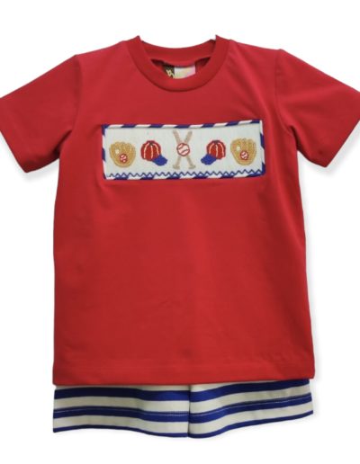 Banana Split Baseball Smocked Boys Short Set