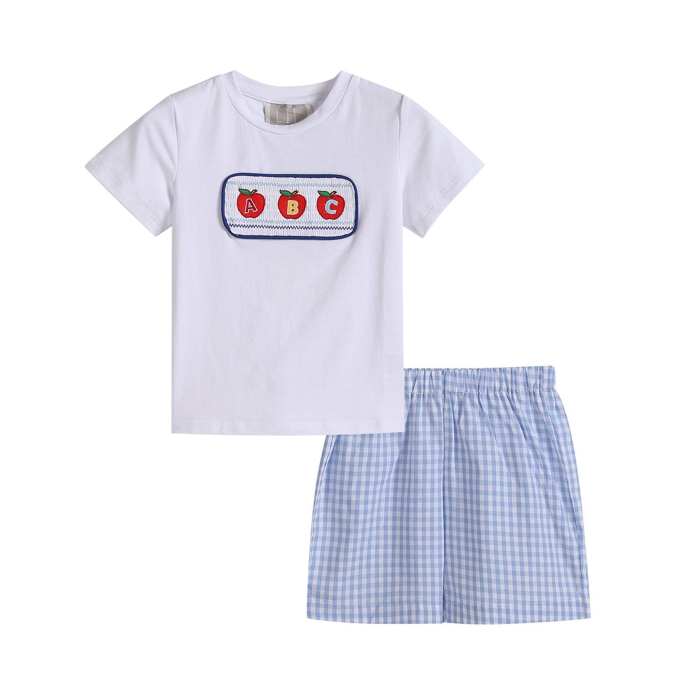 ABC Smocked Shirt and Blue Gingham Shorts Set