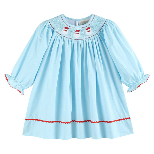 Lil Cactus Blue Santa Smocked Bishop Dress