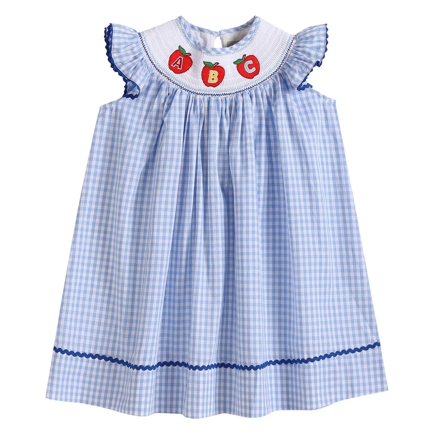 Lil Cactus Blue Gingham ABC Smocked Bishop Dress