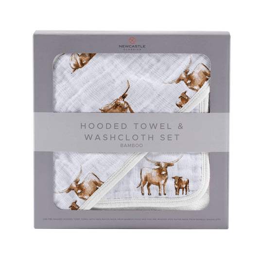 Longhorn Hooded Bamboo Towel and Washcloth Set