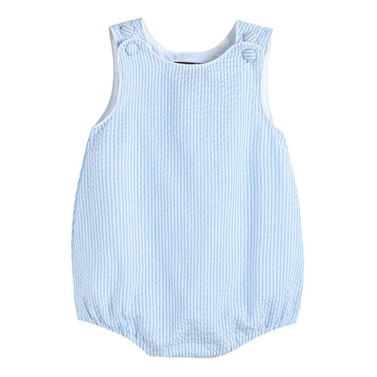 Lil Cactus Classic Light Blue Seersucker Bubble Romper