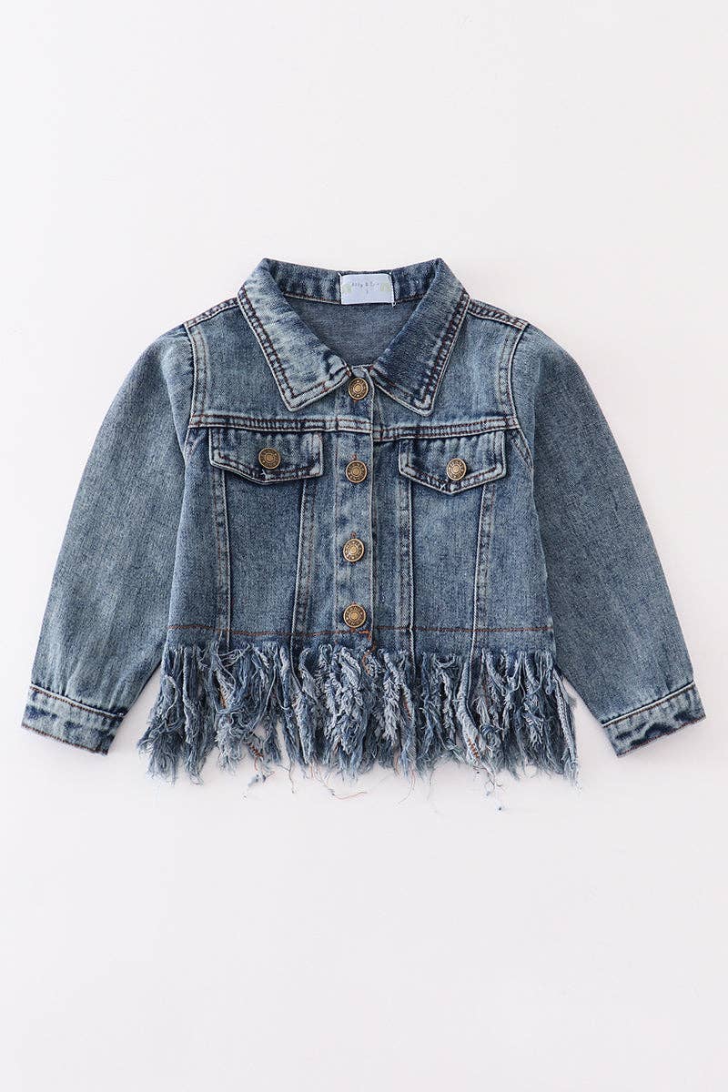 Blue Tassel Button Down Denim Jacket