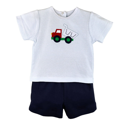 Petit Ami Knit Dump Truck Shirt & Short Set