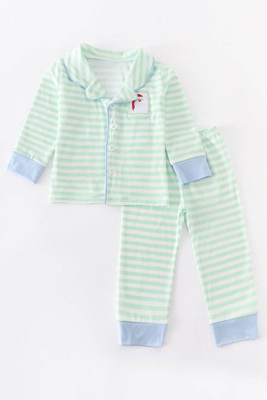 Green Santa embroidery pajama set