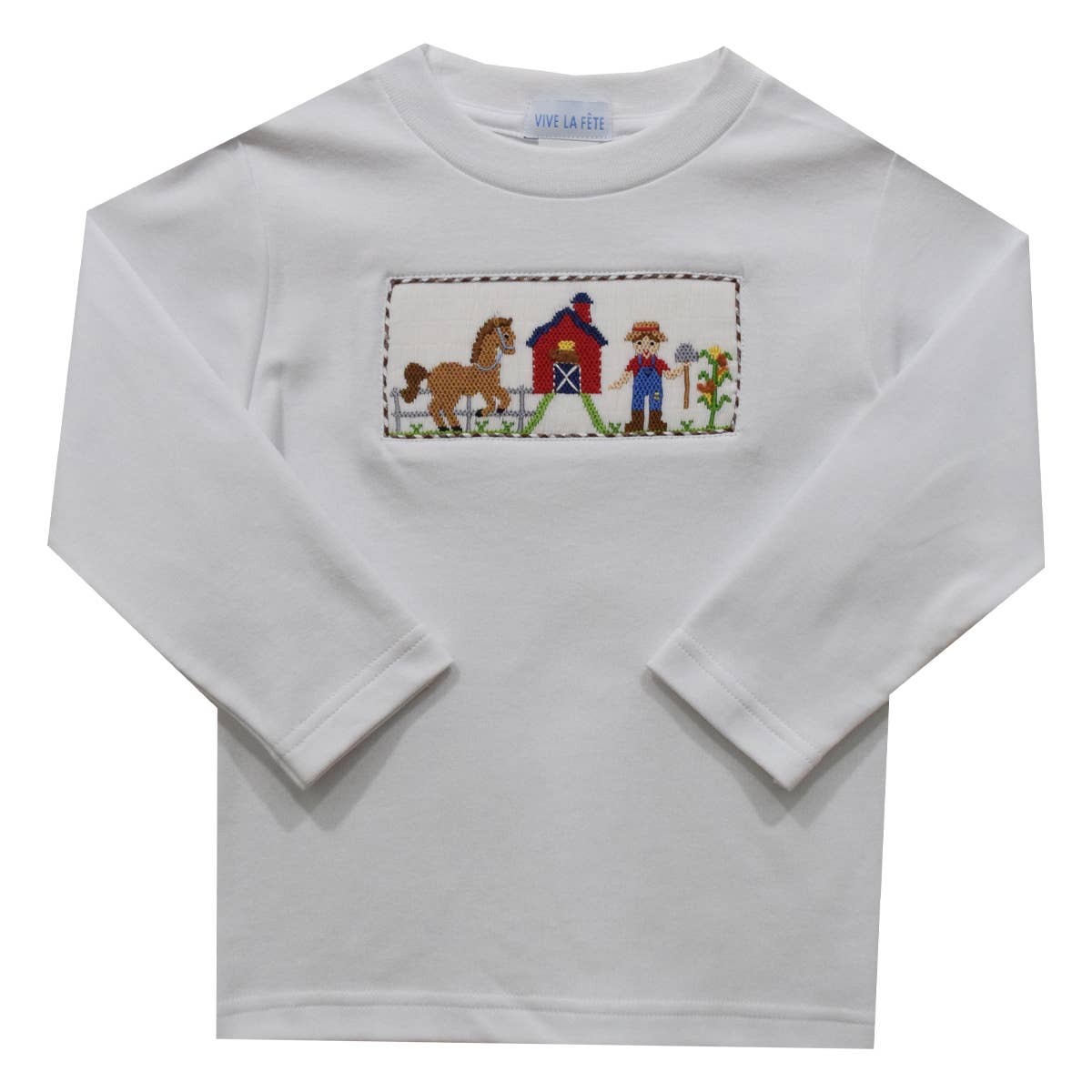 Farm Smocked Knit Long Sleeve Boys Tee Shirt