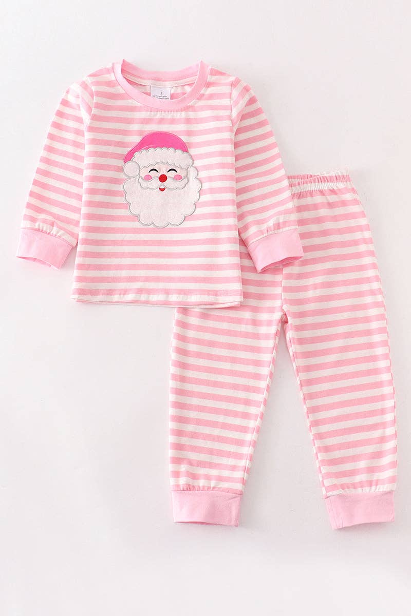 Pink Stripe Santa Applique Pajamas Set