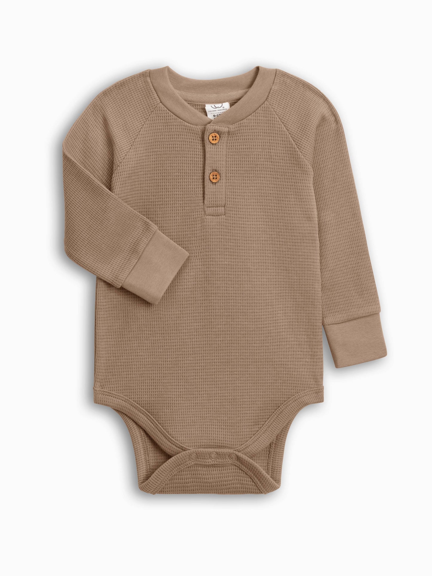 Colored Organics Ryver Waffle Knit Henley Bodysuit - Truffle