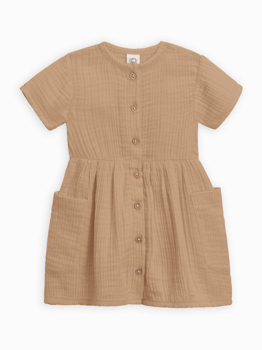 Colored Organics Mabel Muslin Button Dress - Tan