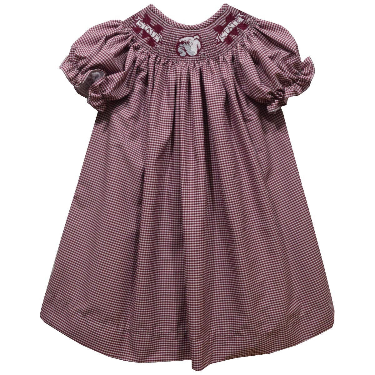 Mississippi State Bulldogs Smocked Maroon Gingham Dress