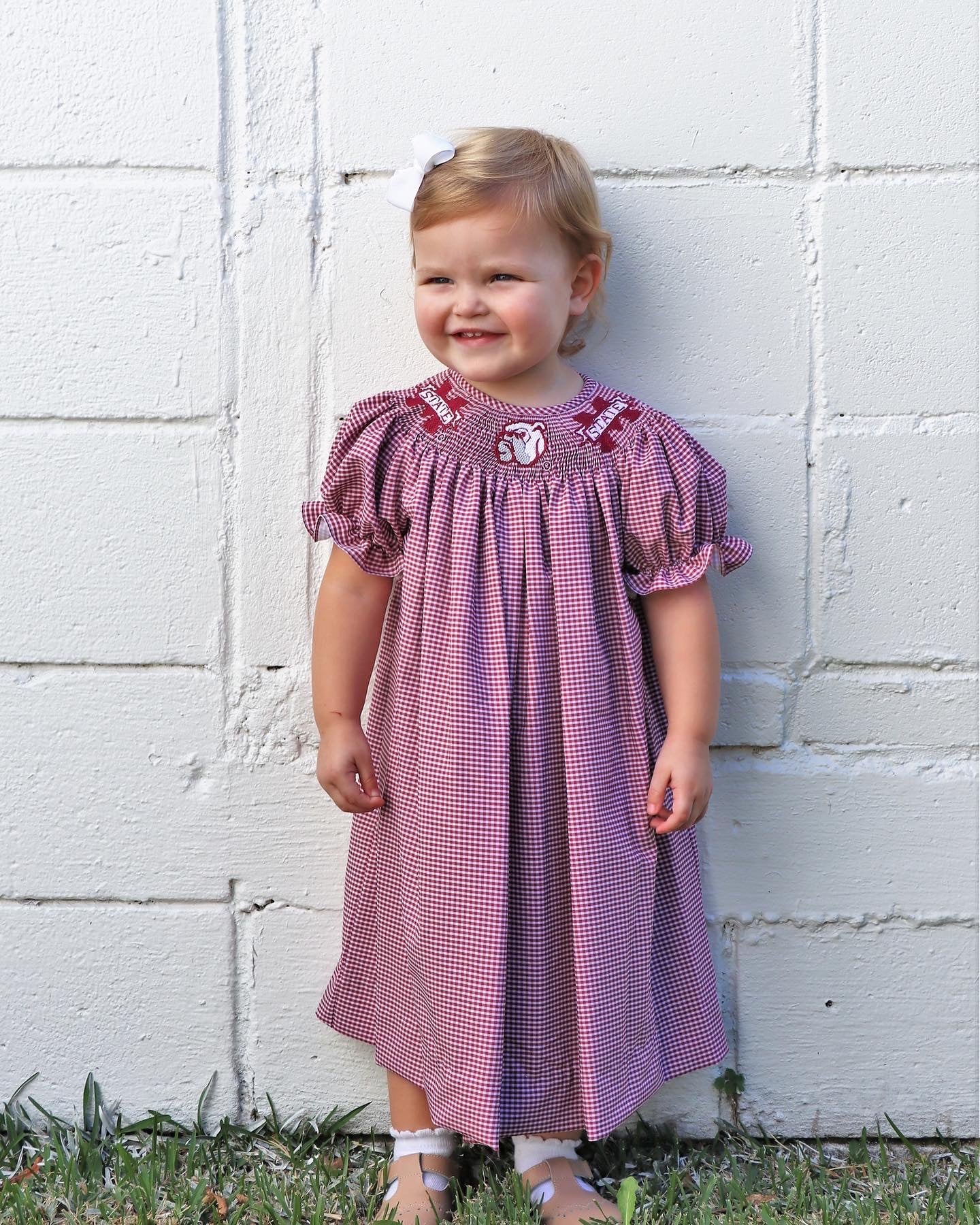 Mississippi State Bulldogs Smocked Maroon Gingham Dress