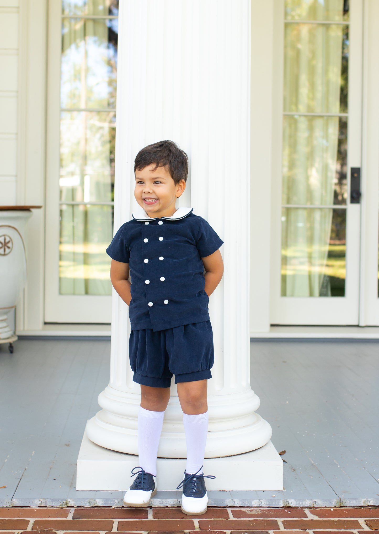 Lullaby Set Arlington Banded Short Set- Navy Cord