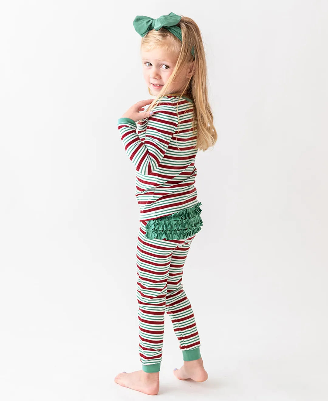 Ruffle Butts Girls Peppermint Stripe Two Piece Pajama Set