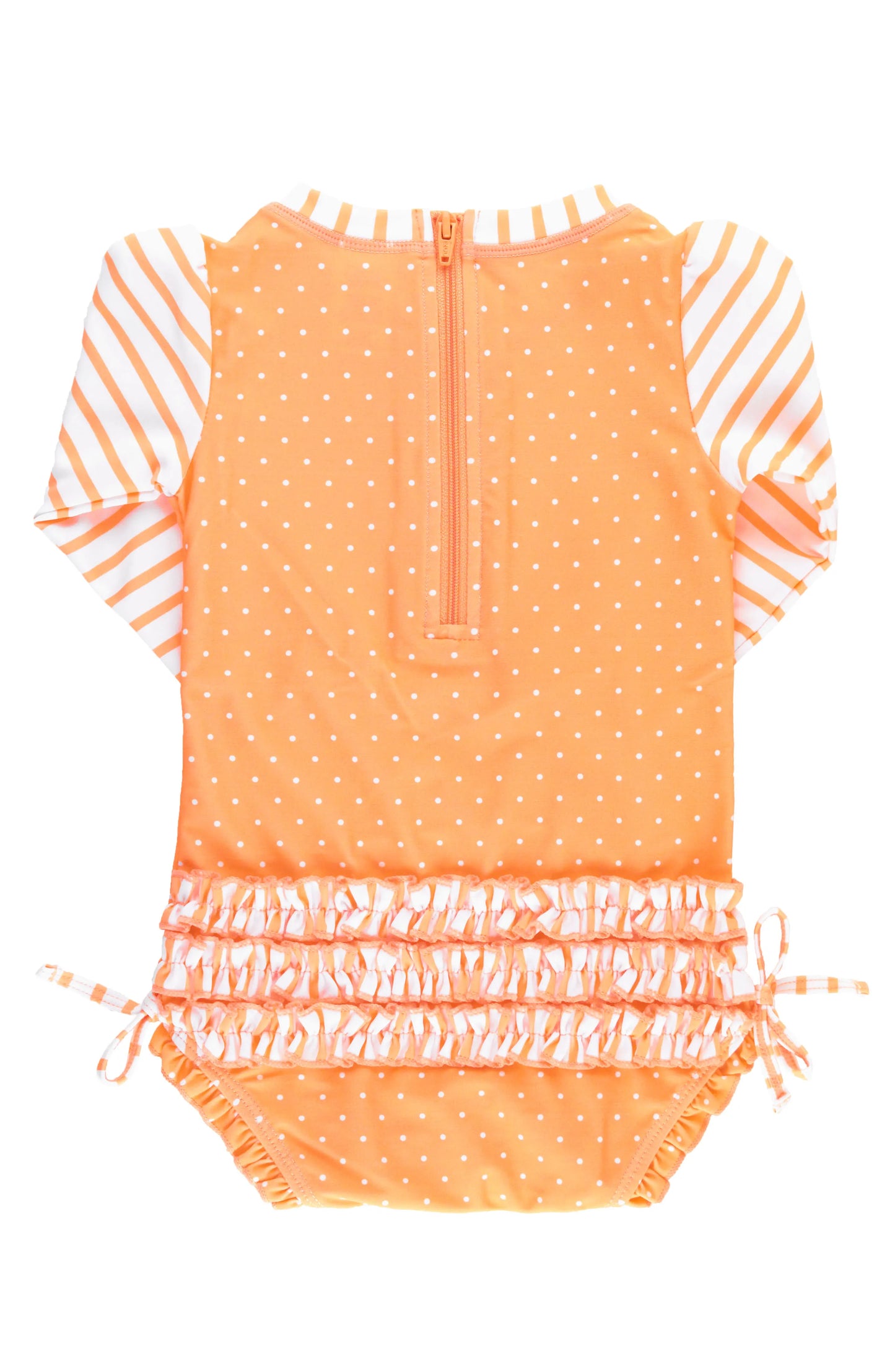 Ruffle Butts Melon Polka Dot Long Sleeve One Piece Rash Guard