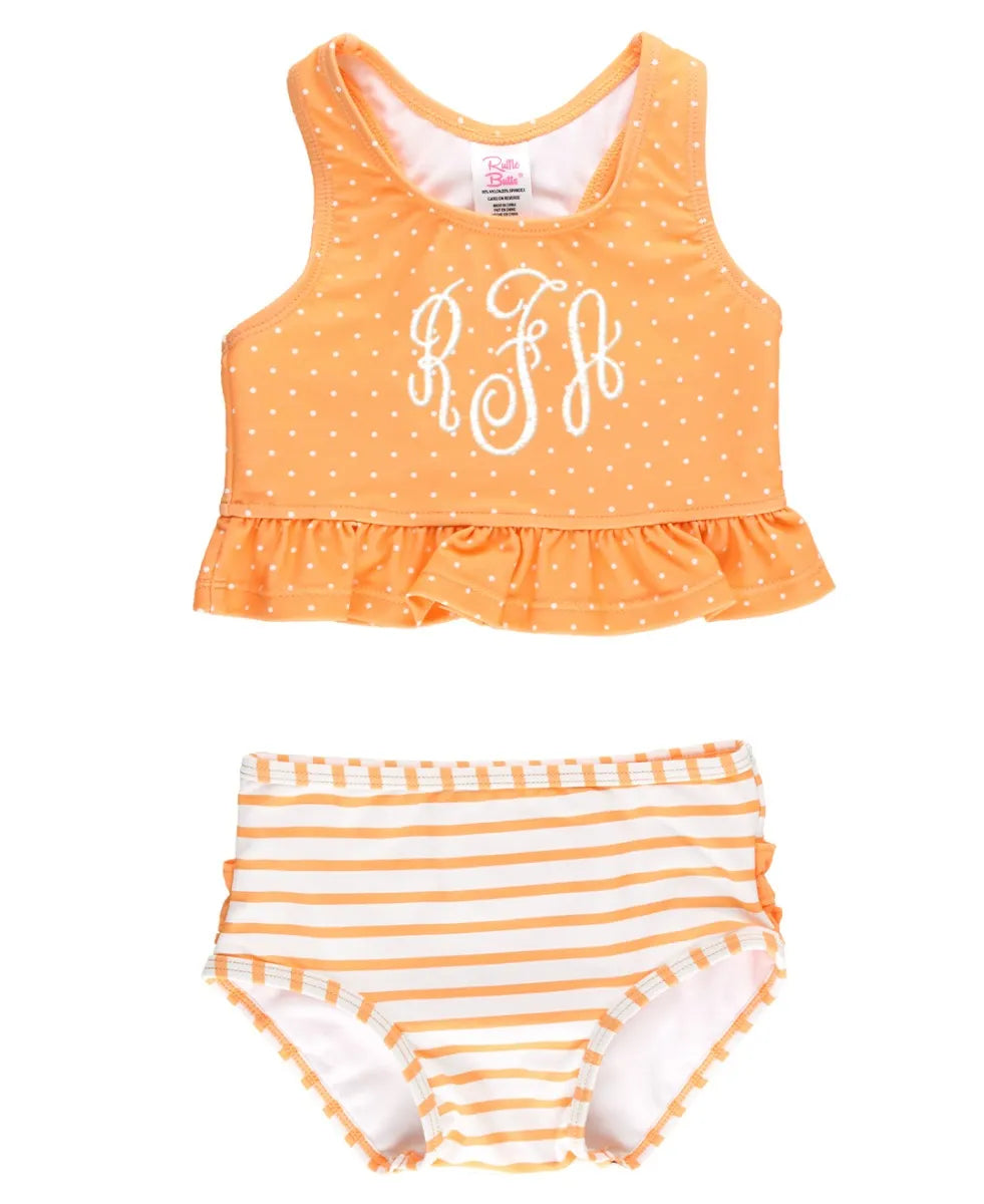 Ruffle Butts Melon Polka Dot Peplum Tankini