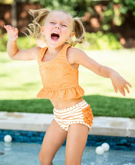 Ruffle Butts Melon Polka Dot Peplum Tankini