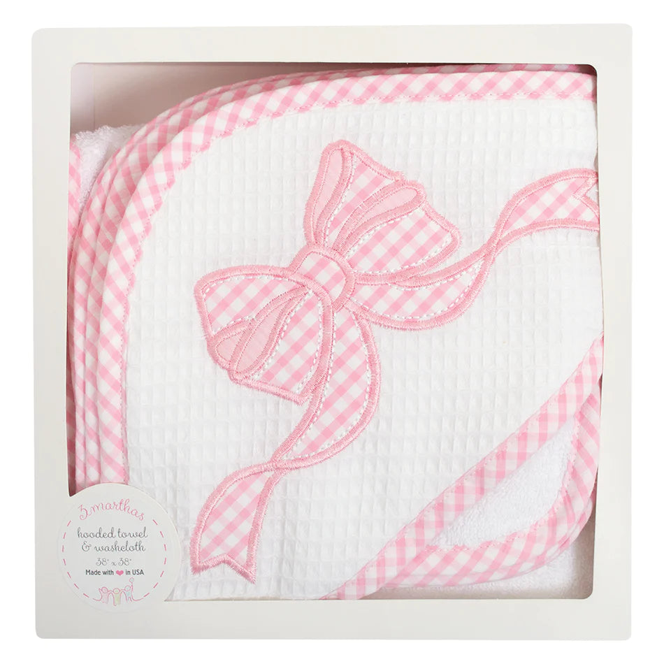 3 Marthas Bow Hooded Towel & Washcloth Set