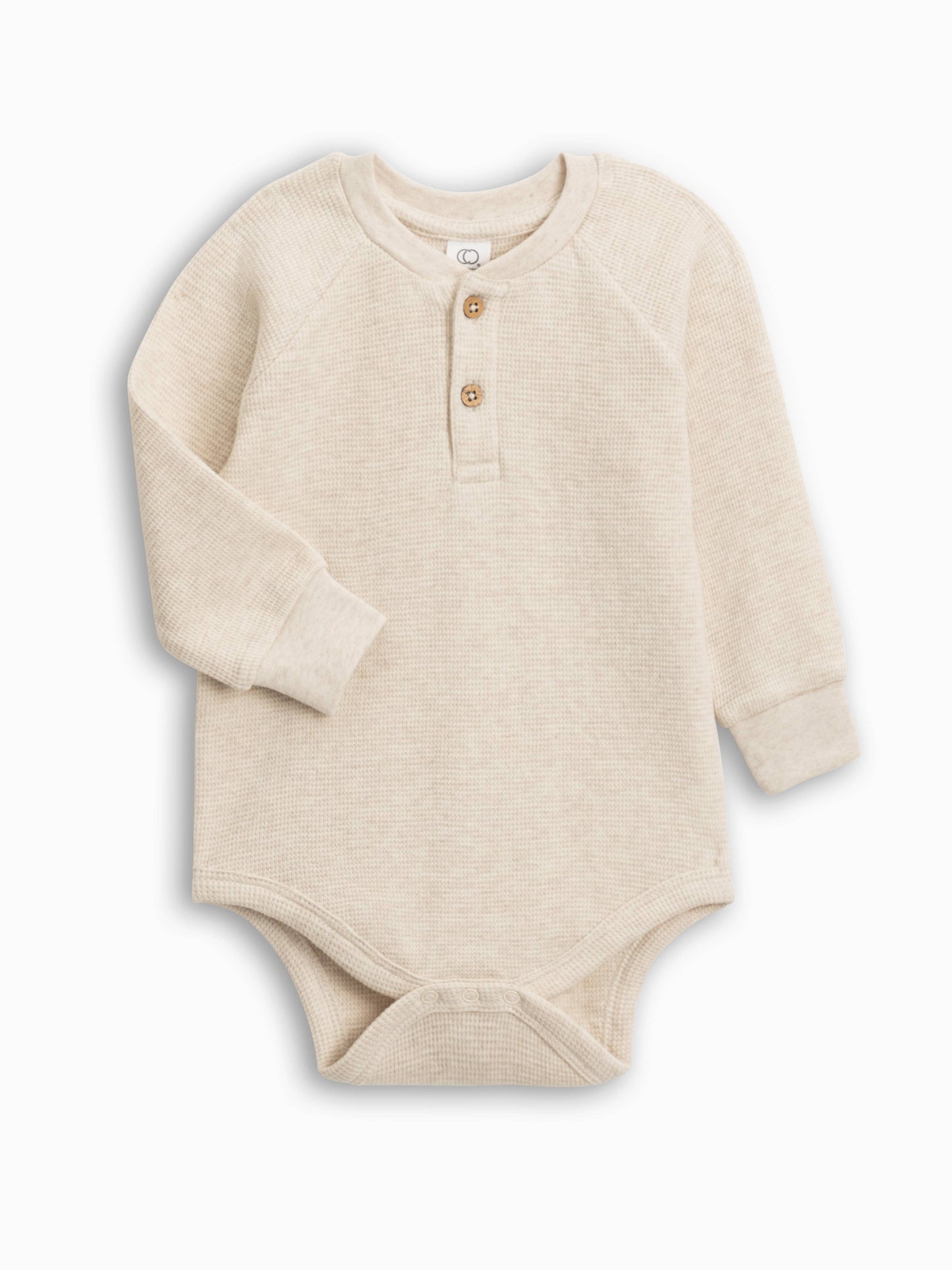 Colored Organics Ryver Waffle Knit Henley Bodysuit - Heather Oat