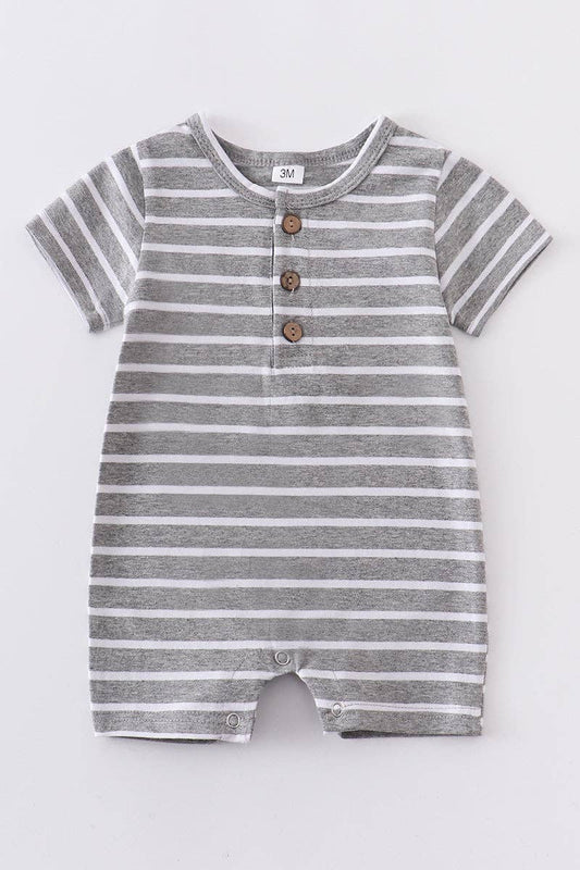 Gray stripe buttons romper