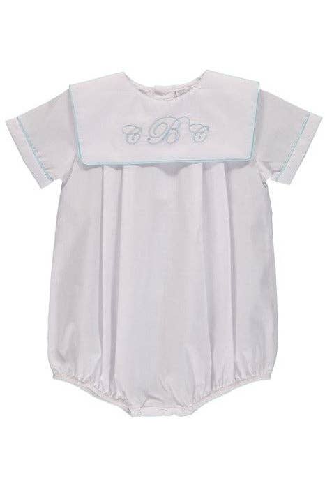 Carriage Boutique Boys Classic Monogram Bubble - White With Blue Trim