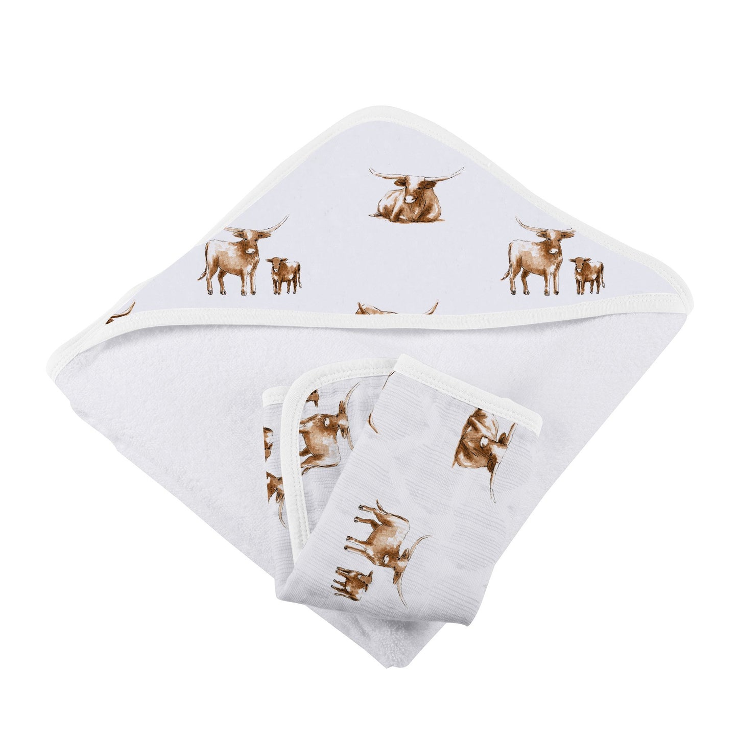 Longhorn Hooded Bamboo Towel and Washcloth Set