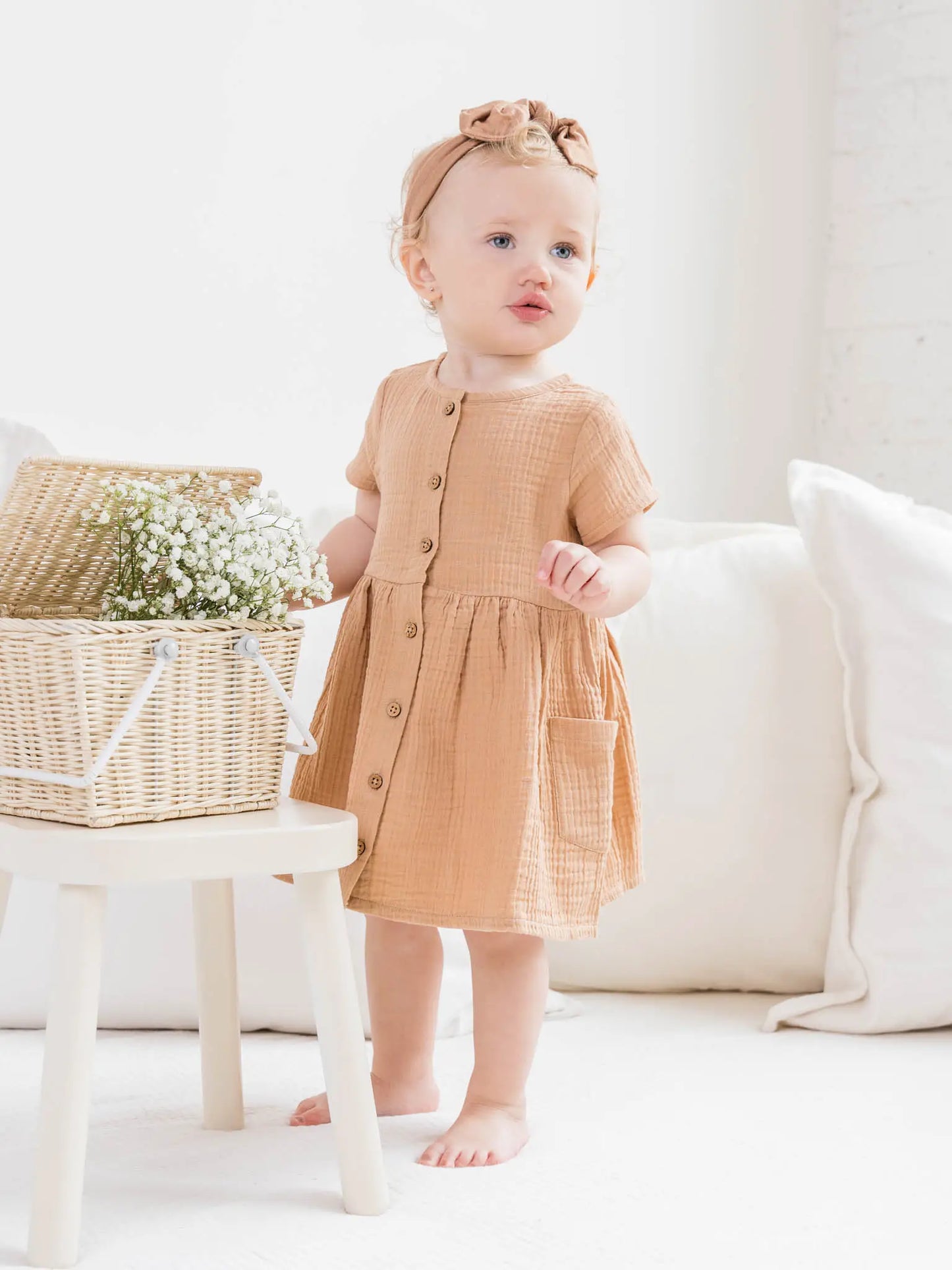 Colored Organics Mabel Muslin Button Dress - Tan