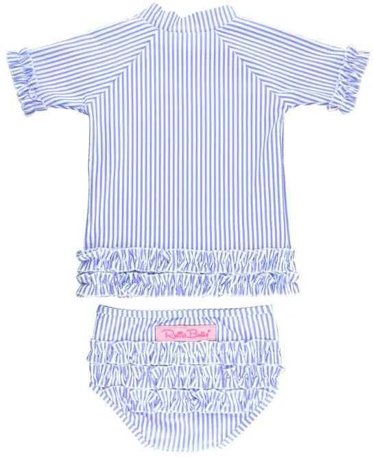 Ruffle Butts Periwinkle Blue Seersucker Short Sleeve Rash Guard Bikini