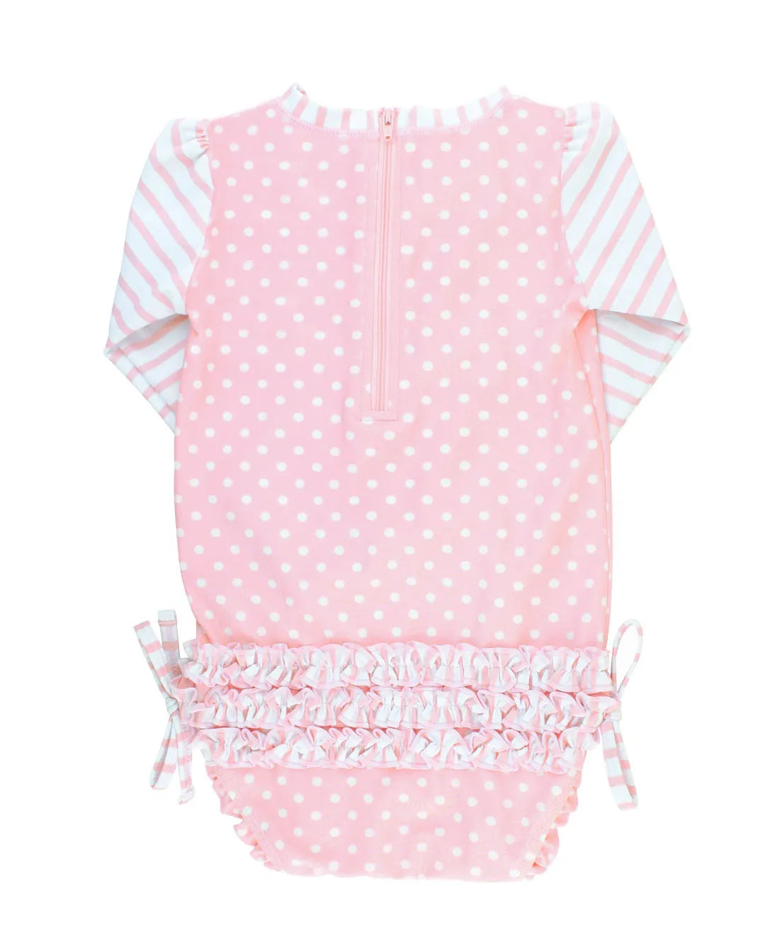 Ruffle Butts Pink Polka Dot Long Sleeve One Piece Rash Guard